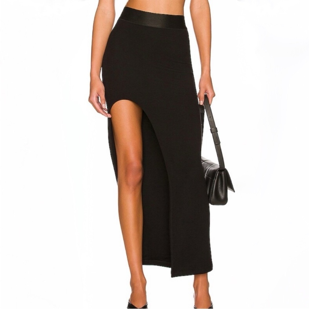 Alix Nyc Trist Skirt Black Ribbed Knit High Slit Maxi Pull On Stretch Sz M New